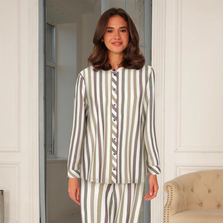 Lady Avenue Bambus Flanell Pysjamas i myk bambus- og bomullsblanding med knapper og kinakrage