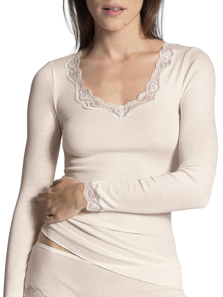 Richesse Lace ull/silke lang ermet genser Light Ivory