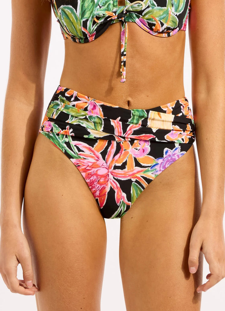 Hot house Flowers High Waist Wrap Front Bikinitruse Svart