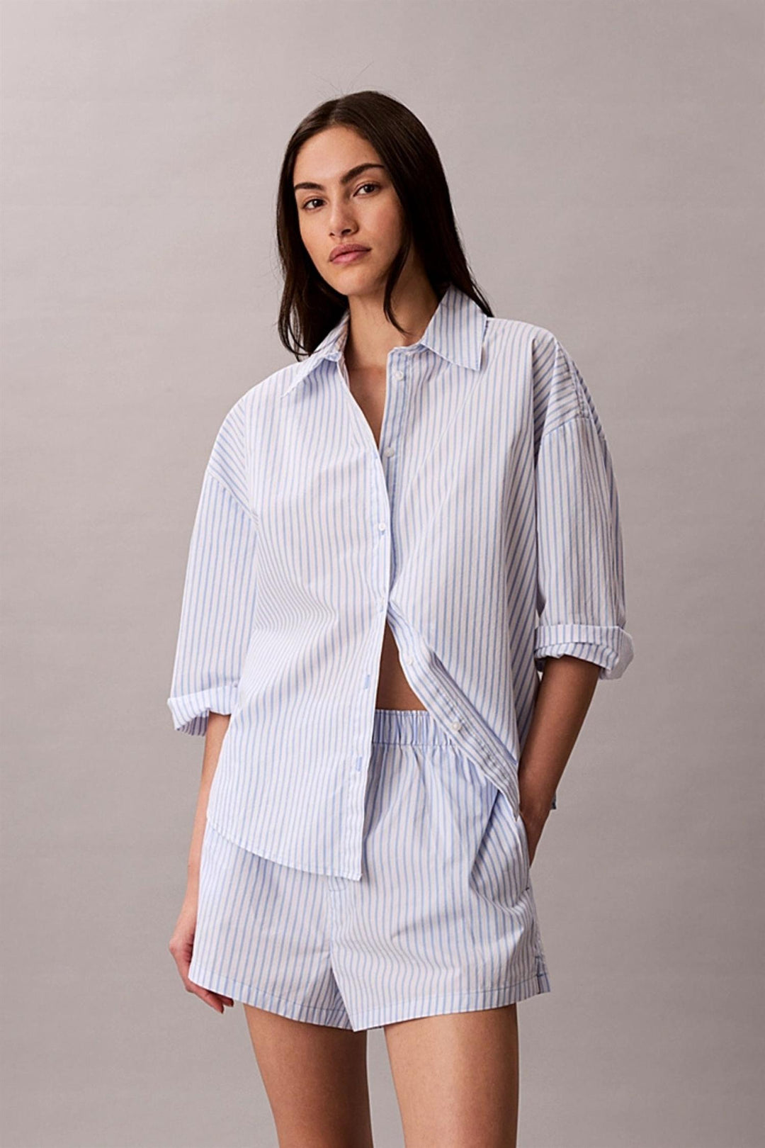 Cotton Poplin Shorts Sera Stripe Blue Descent