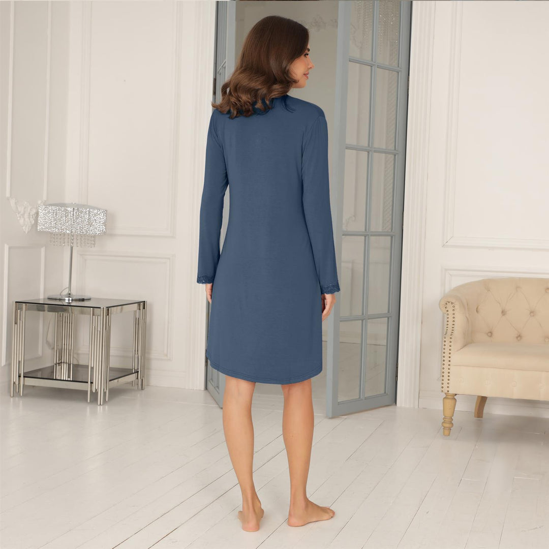 Bambus - Nattkjole Lange ermer Denim Blue