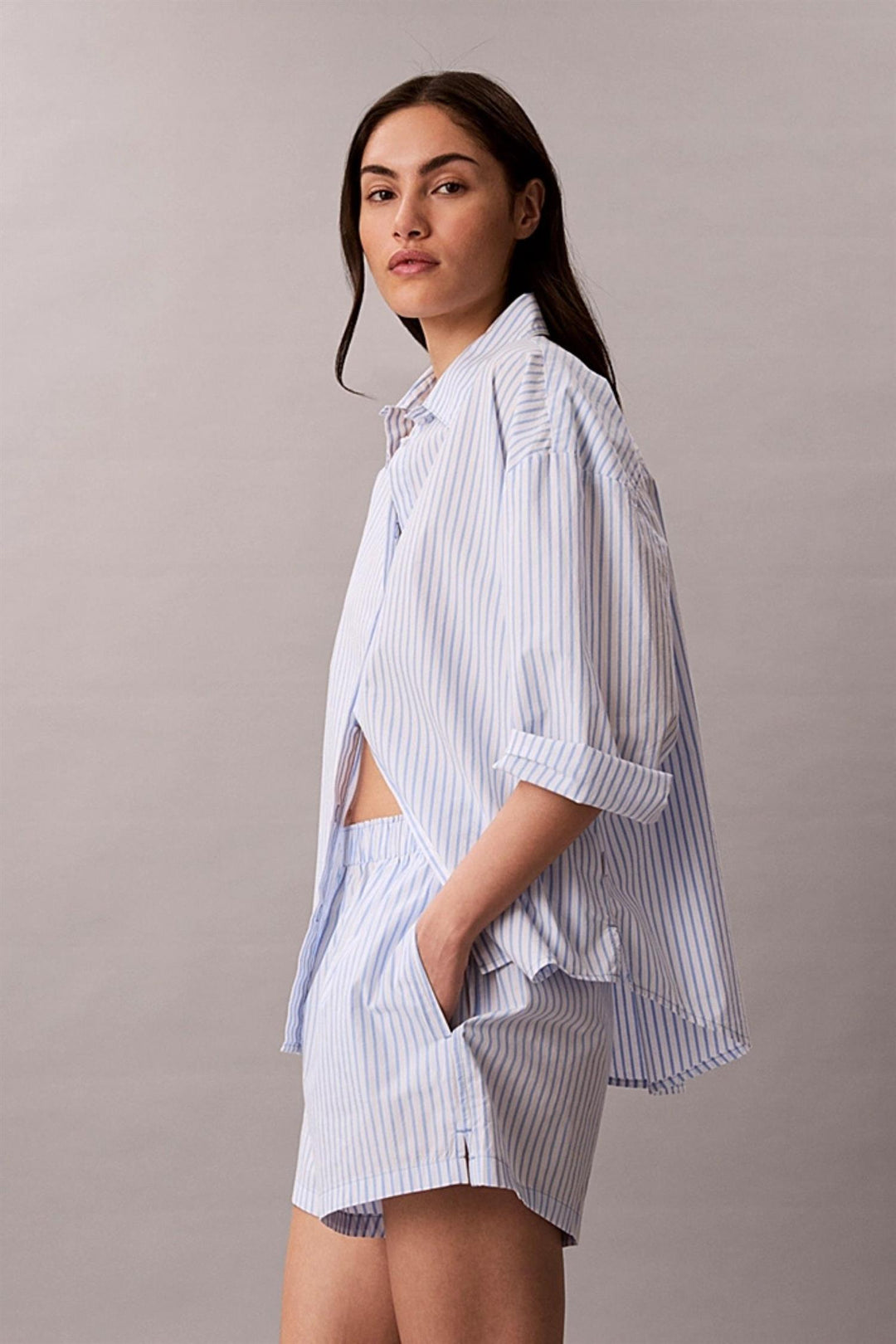 Cotton Poplin Shorts Sera Stripe Blue Descent