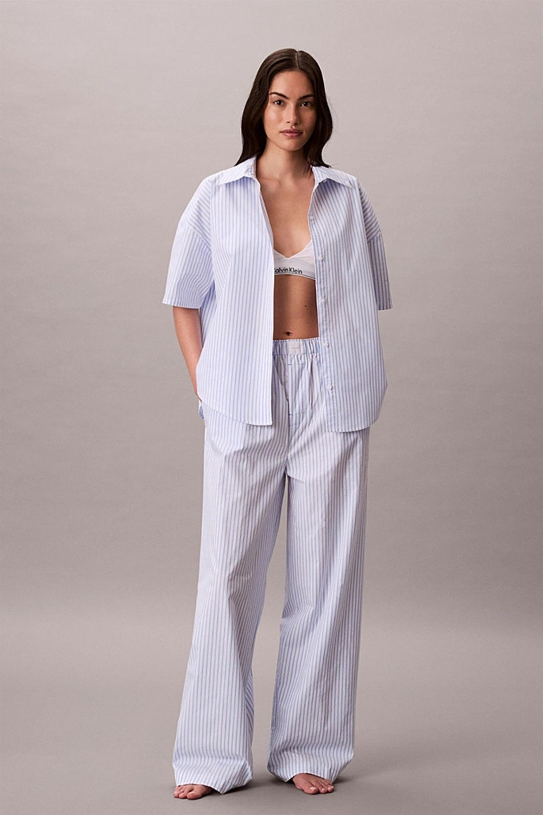 Cotton Poplin Bukser Sera Stripe Blue Descent
