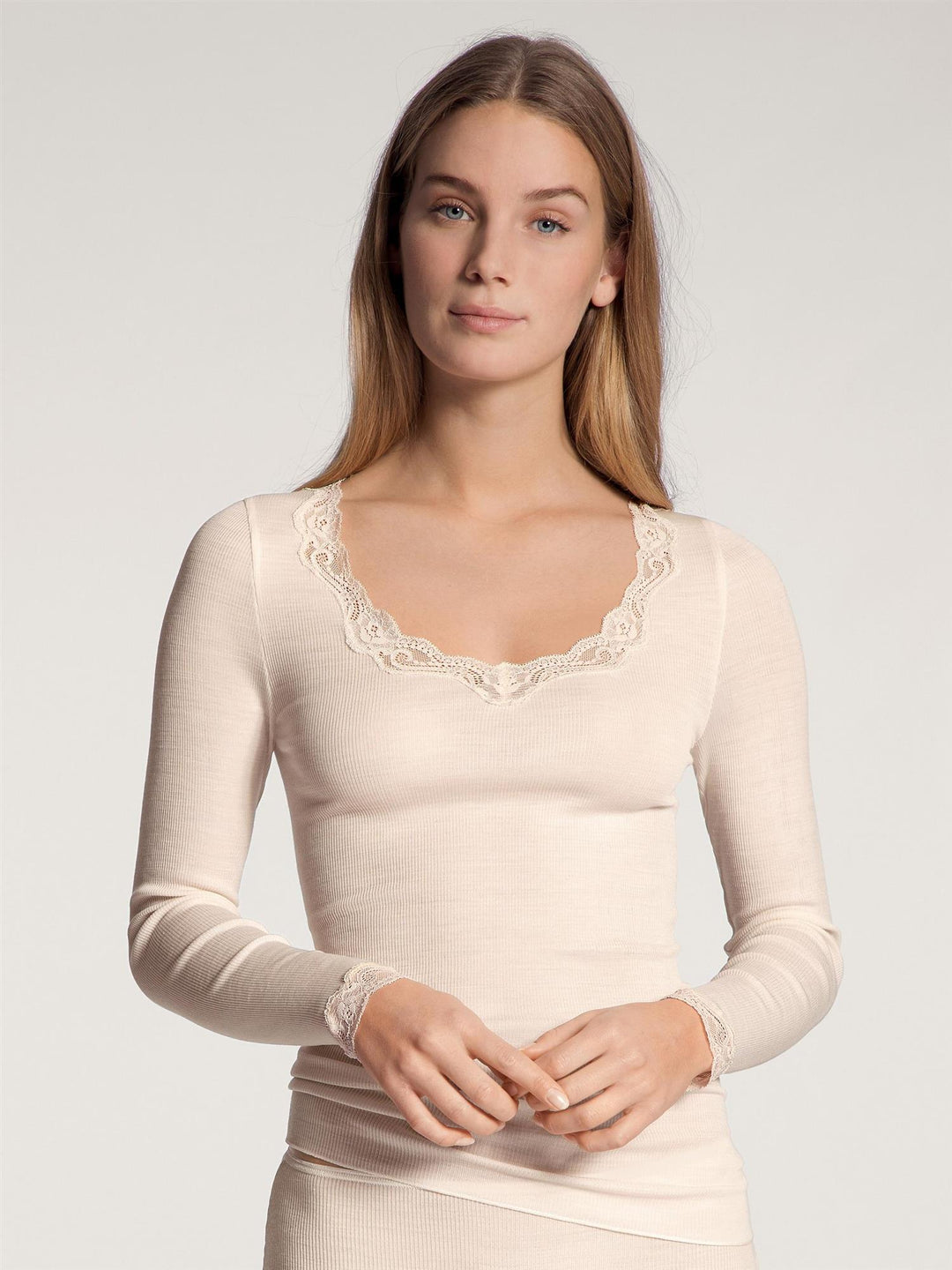 Richesse Lace ull/silke lang ermet genser Light Ivory
