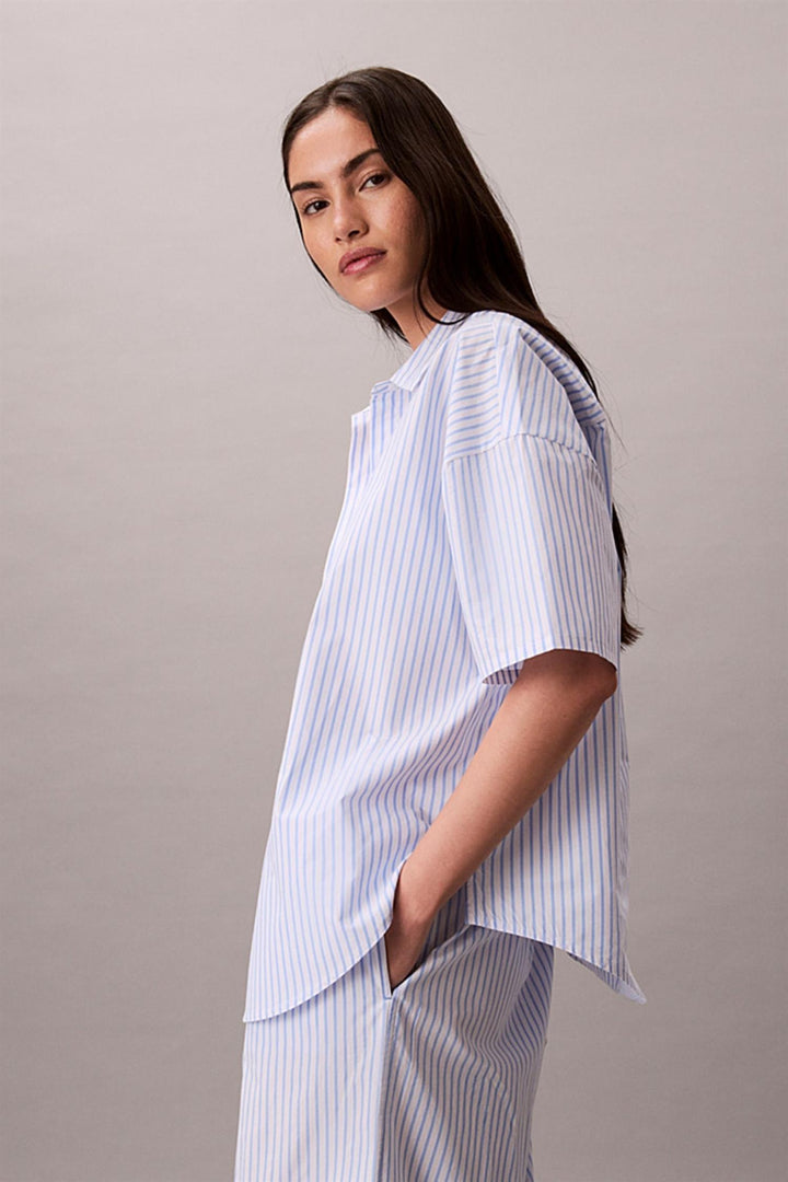 Cotton Poplin Bukser Sera Stripe Blue Descent