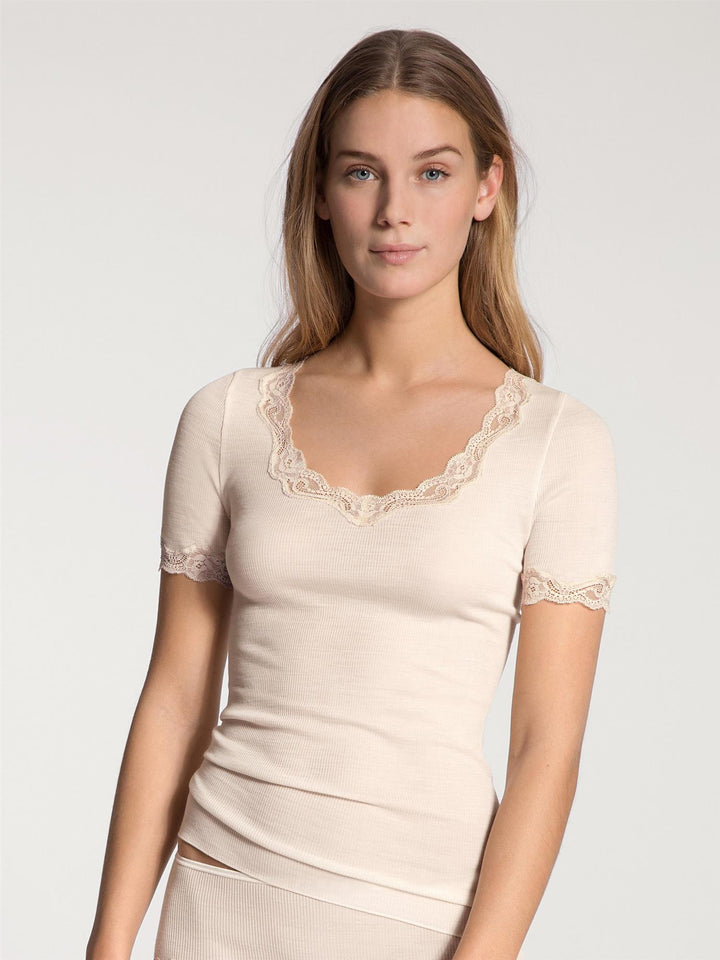 Richesse Lace ull/silke kort erm Light Ivory