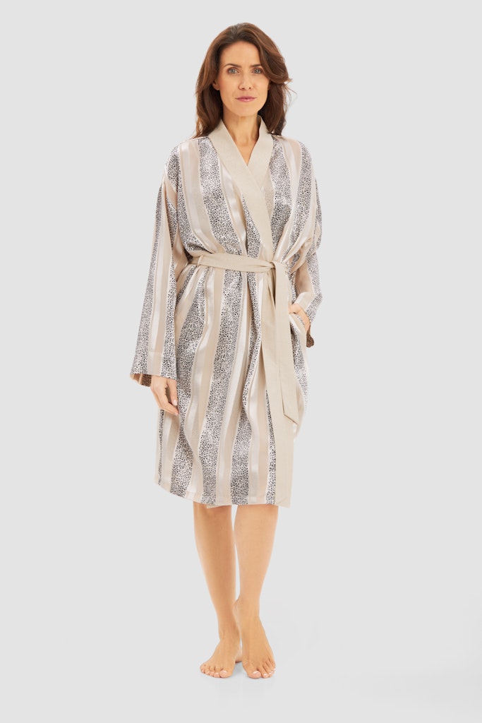 Louis Féraud Kimono i burnout-viskose med leo-striper og strikket belte