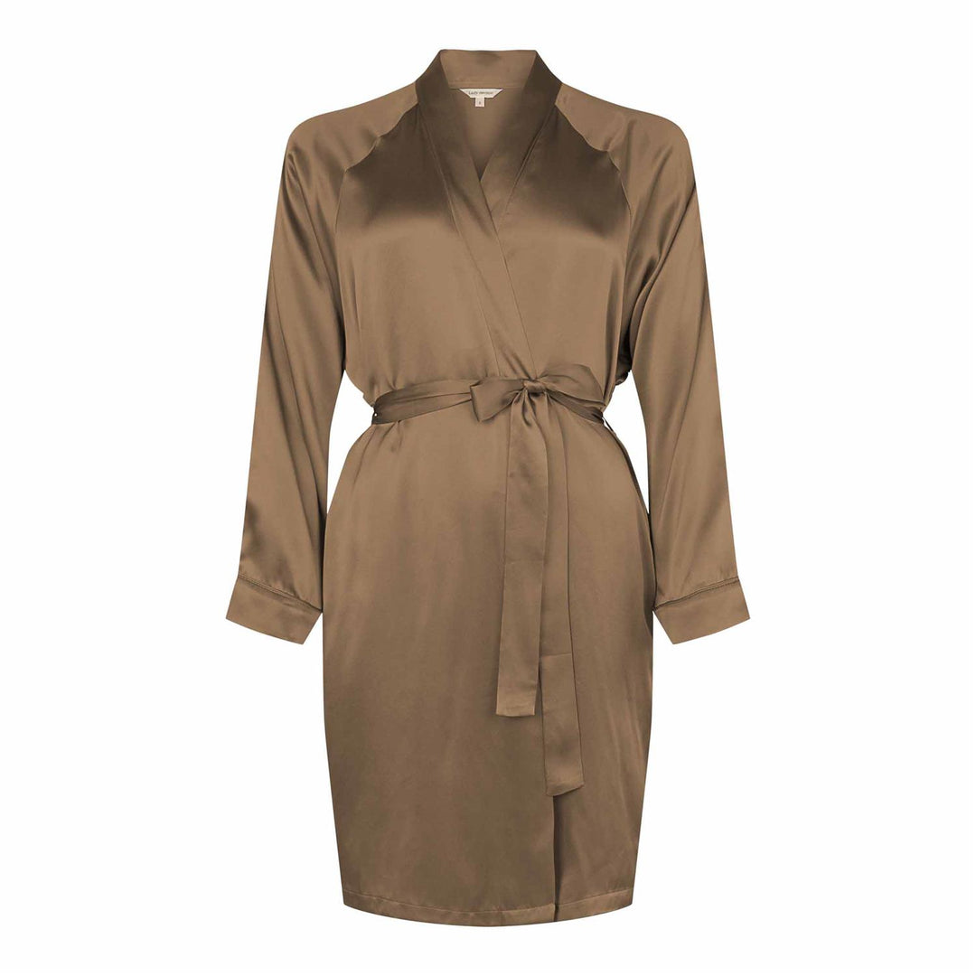 Lady Avenue kimono i 100 % silke – farge Pine bark