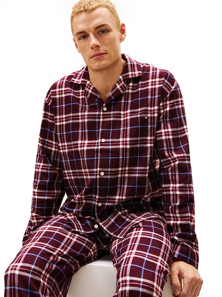 – Tommy Hilfiger Original flanellpysjamas med skjorte og bukse i økologisk bomull
