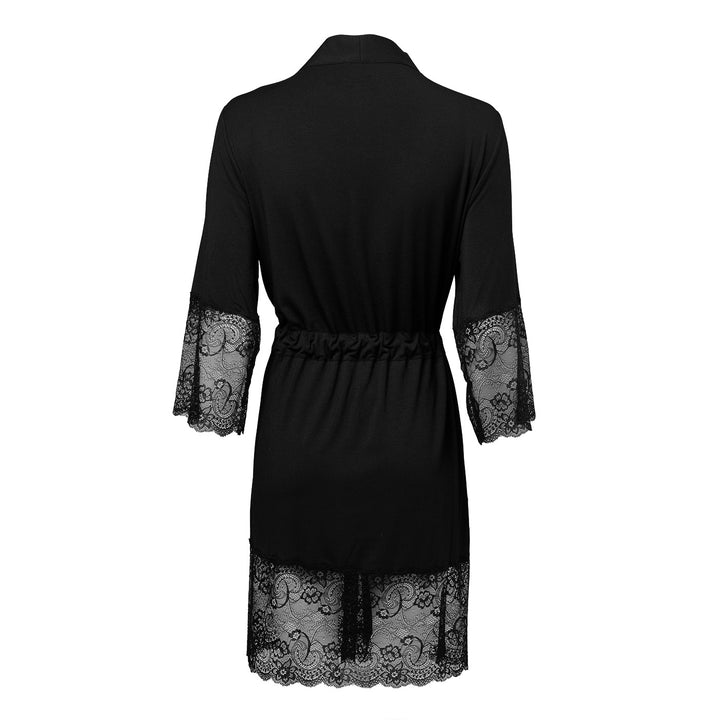 Pearl modal kimono svart med 3/4 ermer og blonder