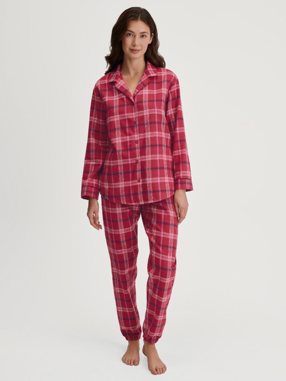 Calida Holiday Dreams flanellpysjamas i 100 % børstet bomull – rutete vinterdesign