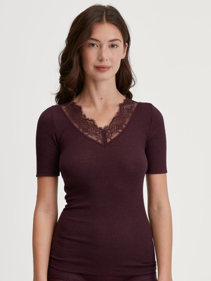 Silky Wool Joy Ull/silke T-skjorte Black Cherry