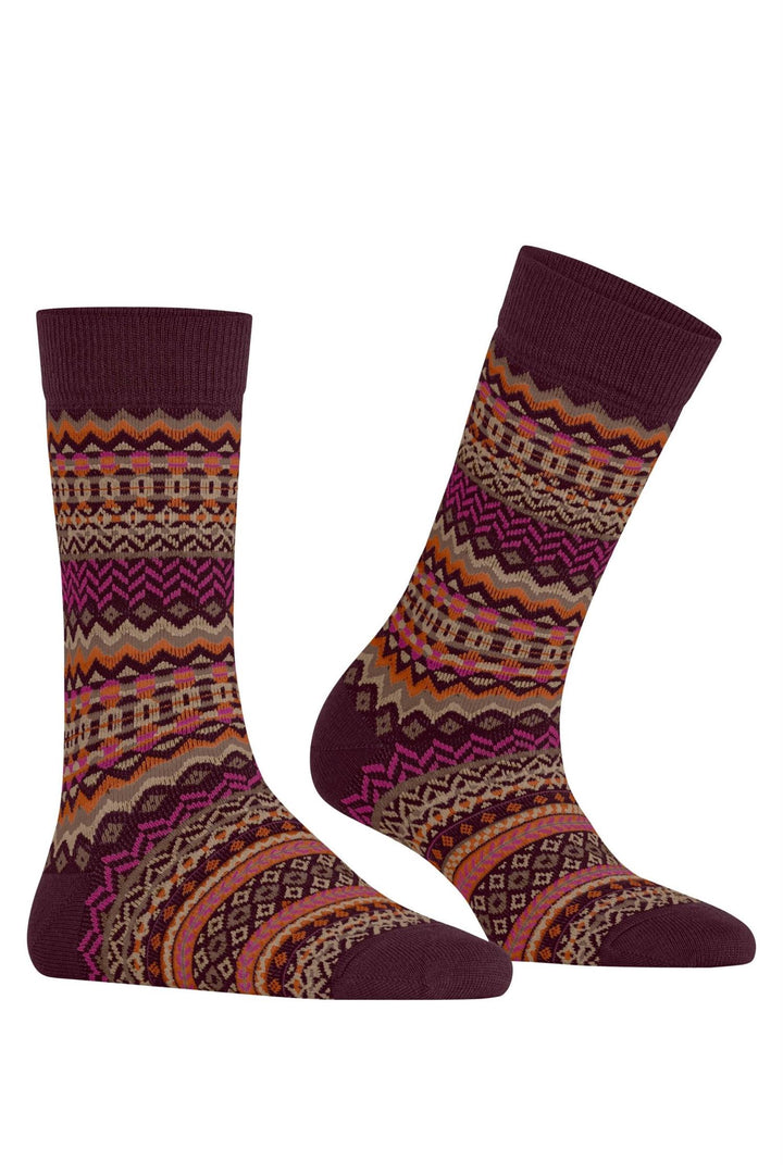 Burlington Fair Isle damesokker i vinrød