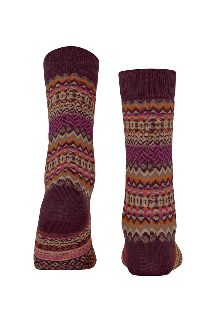 Burlington Fair Isle damesokker i vinrød