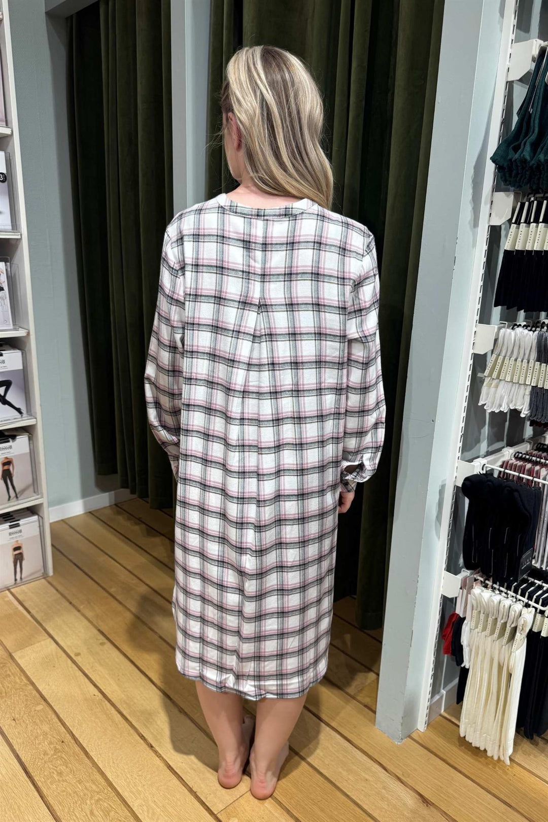 Nattkjole Bambus Flanell Mauve Check