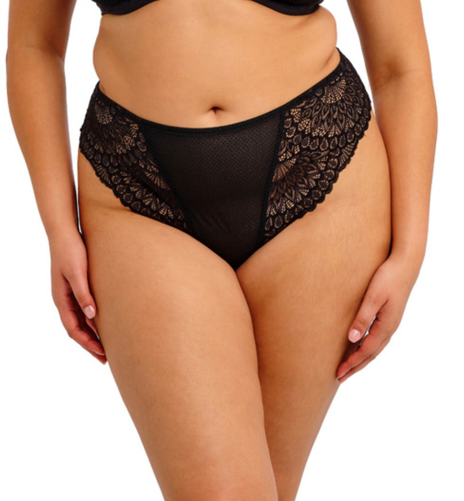 Elomi Tiernie string i sort blonde med lett mesh og elegant linning