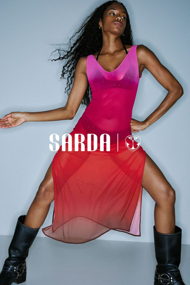 Sarda Tomorrowland Rojas kjole mesh transparent.
