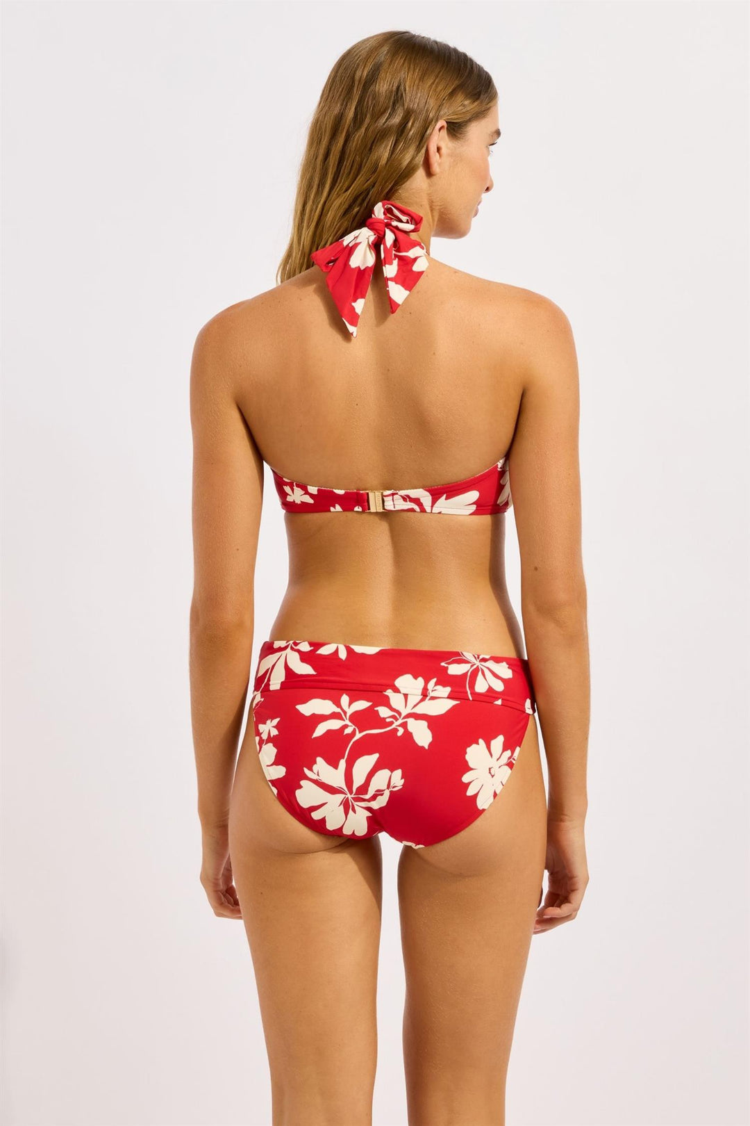 Seafolly Mayflower bandeau bikinitopp rød blomster.