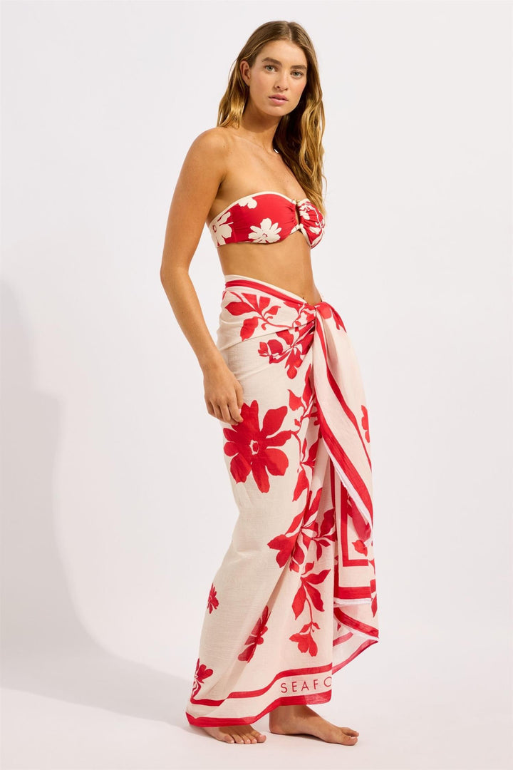Seafolly Mayflower sarong rød blomster.