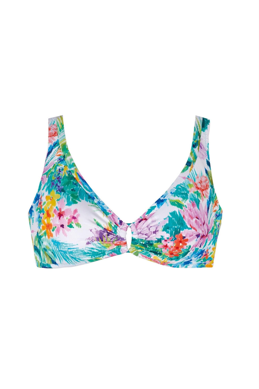 Tessy Lily bikinitopp Maui med blomster og bladmønster.