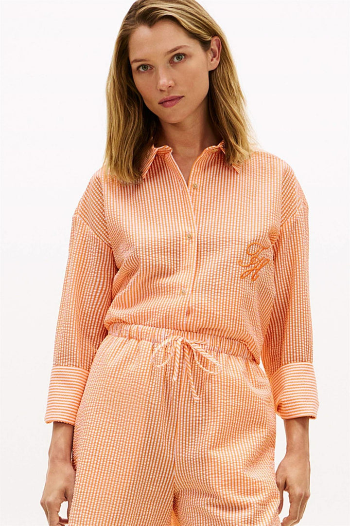 Tommy Hilfiger Ithaca Stripe skjorte orange hvit.
