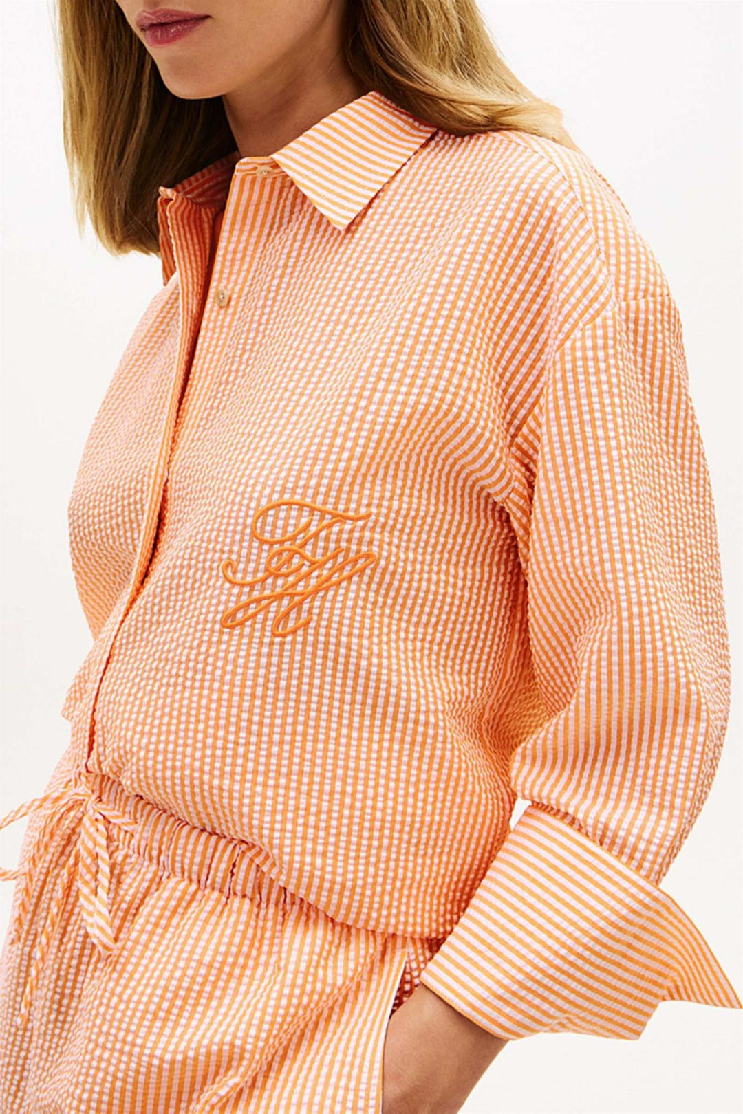 Tommy Hilfiger Ithaca Stripe skjorte orange hvit.
