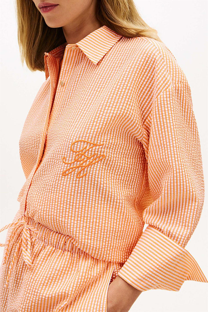Tommy Hilfiger Ithaca Stripe skjorte orange hvit.