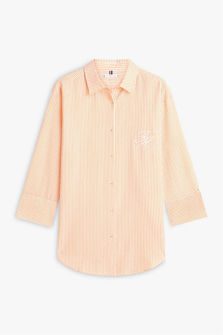 Tommy Hilfiger Ithaca Stripe skjorte orange hvit.