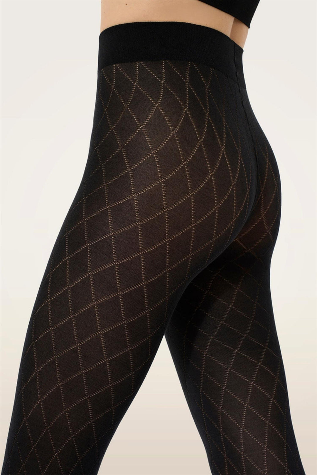 Wolford Cotton Diamond Tights svart med diamantmønster