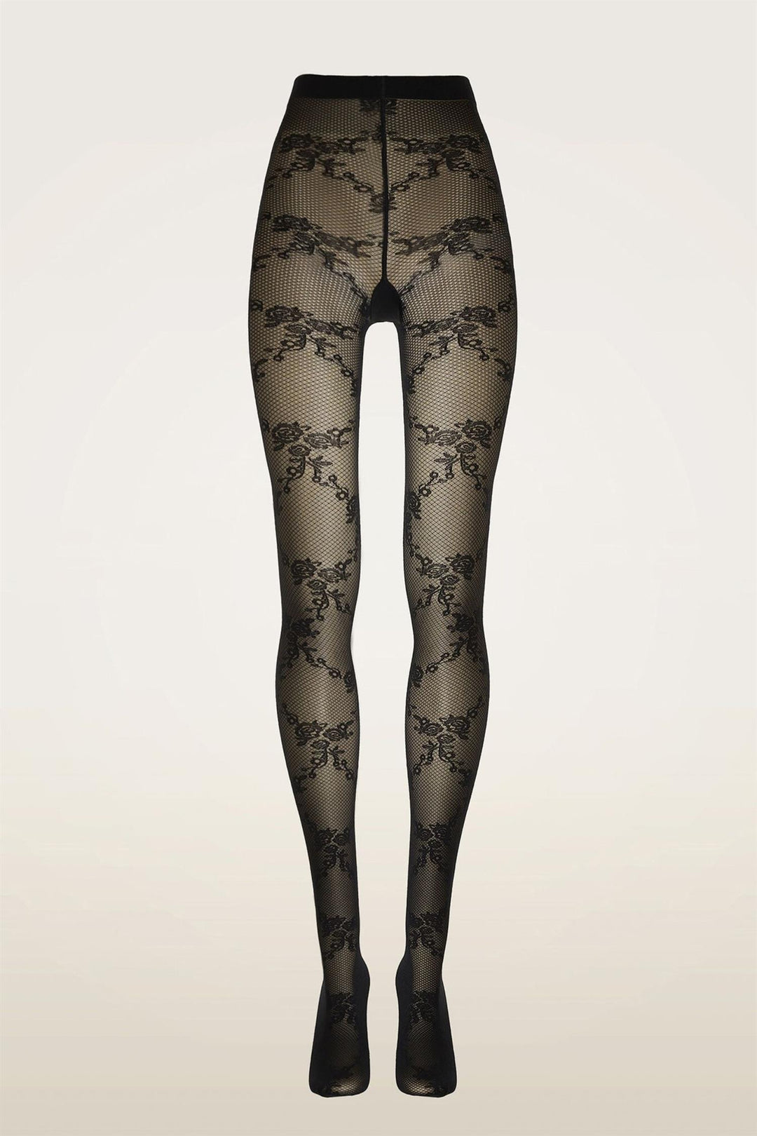 Wolford svart strømpebukse med blomstermønster