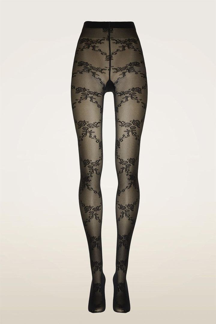 Wolford svart strømpebukse med blomstermønster