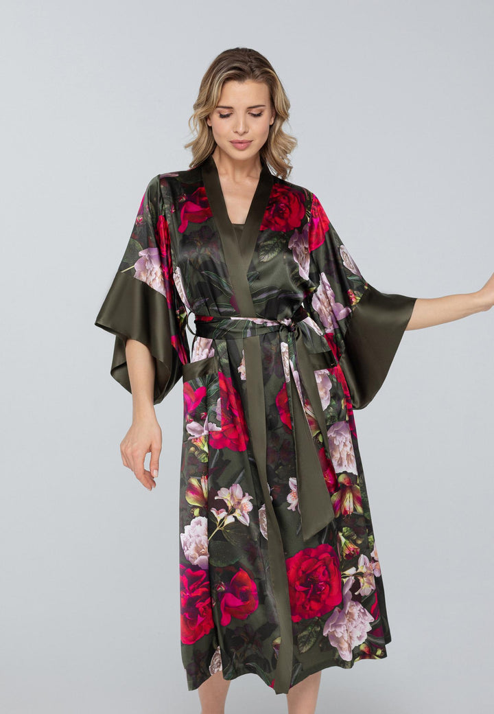 Petal Beauty Kimono Silke Mørk Grønn